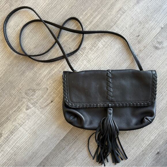 HOBO Black Leather Crossbody Purse Bag with Tassel - Picture 1 of 6